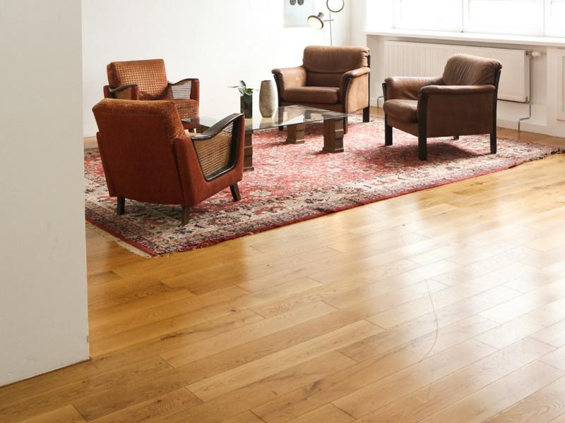 Wood plank flooring in a living room